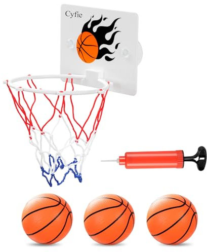 CYFIE Mini Basketballkorb Indoor Set mit 2 Saugnapf, 3 Bälle, 1 Luftpumpe, Basketball Kinder für Weihnachten Geburtstag, 16x12cm Kinder basketballkorb für Büro Wohnzimmer Bad Schlafzimmer