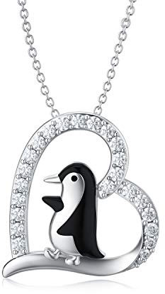 ROMANTICWORK Pinguin Geschenke Pinguin Halskette Sterling Silber Niedliche Tierherz Anhänger Halsketten Glücklicher Schmuck Geburtstagsgeschenke für Frauen Mädchen