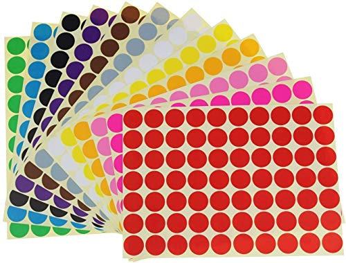 Runde Punkt-Aufkleber,Selbstklebende Farbige Punkte 16mm 16 Farben Klebepunkte Runde Dot Aufkleber für Farbkodierungskalender, DVDs, Sch