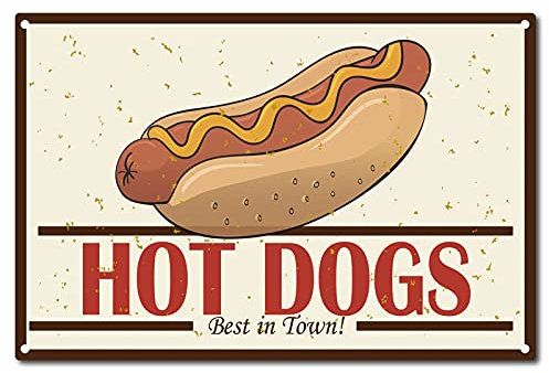 CREATCABIN Hot Dogs Blechschild Metall Lebensmittelschild Vintage Lustiges Schild Für Zuhause Kaffee Restaurant Bar Schild, 8 x 12 Zoll