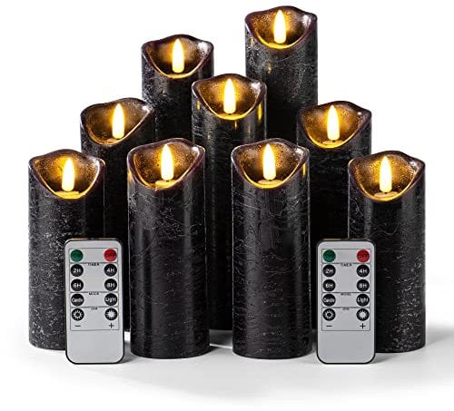 Hausware Kit ohne Flammen Kerzen Batterie mit Strom LED Wachs flackern elektrische Kerze mit Fernbedienung Timer Halloween Weihnachtsdekoration (schwarz) (Black) (Black)