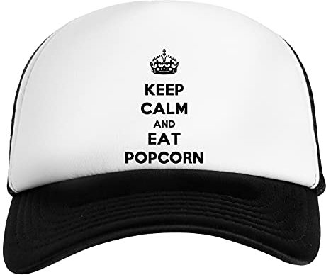 Keep Calm and Eat Popcorn Weiß Schwarz Unisex Kinder Baseball Cap Kids White Black