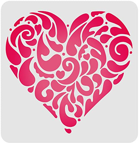 FINGERINSPIRE Herz Schablonen zum Malen 30x30cm Kunststoff Mandala Herz Malschablonen Quadratische Wiederverwendbare Stencil Schablonen Für Holz, Boden, Wand, Fliesen, Valentinstag Dekoration