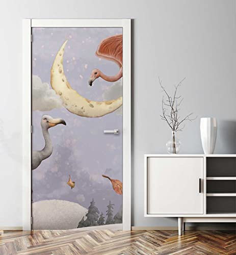 MyMaxxi - Tür bekleben mit Türtapete Türposter Türfolie Selbstklebend 90x200 Winter Tiere - Tür verschönern Türaufkleber Türklebefolie Mond Tiere Kinder grau