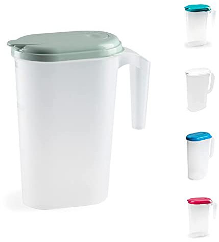 PLASTIFIC Food Grade Jug - Perfect for Stock Gravy - Microwave Safe - Kitchen Homebrew Liquids - Microwave Safe Pitcher (Frost with Mint Green Lid, 1.6L)