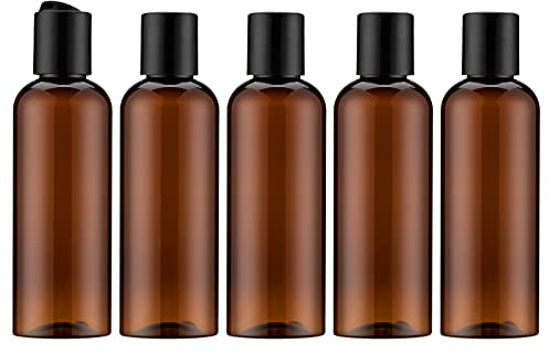 Livfa 100ml Leere Reiseflasche, Auslaufsicherer Behälter, Nachfüllbar Flaschen Mit Etikett für Shampoo, Lotion, Kosmetik (5 Stück, braun)