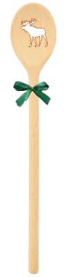 teemando® kräftiger Marken-Kochlöffel aus Holz, extra stabil mit Motiv Elch und Schleife, Handmade aus Deutschland, Grillen, Kochen, Familie, Geschenkidee, Weihnachten