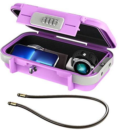ORIA Tragbarer Tresor, Sicherheitsbox mit Zahlencode, Outdoor Sicherheitssafe mit abnehmbarem Drahtseil, Wasserdicht Schlüsselsafe mit Kombination, für Reisen, Strand, Camping, Hotel - Rosa