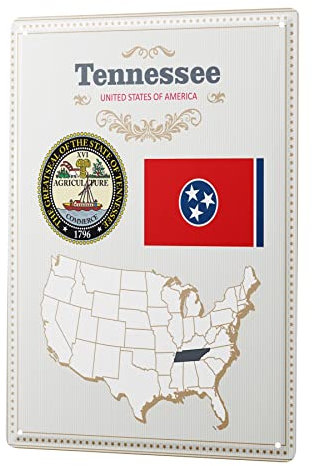 Blechschild Retro - Vintage Metall-Poster für das Wohnzimmer - Tennessee Karte USA Motiv - 20 x 30 cm