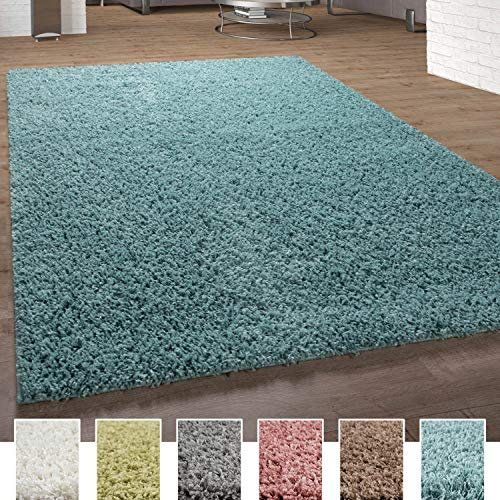 Paco Home Alfombra Shaggy De Pelo Alto Y Largo Pastel En Distintos Colores, tamaño:160x220 cm, Color:Turquesa
