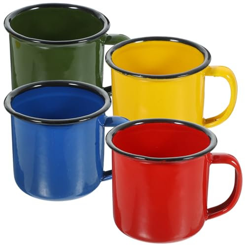 Housoutil Tazas Esmaltadas, 4 Pieces Tazas Acero Esmaltado, Red Yellow Blue Green Tazas Esmaltadas, Tazas Esmaltadas Con Frases, Tazas De Camping Para Picnics En Interiors Y Exteriores Pesca Camping