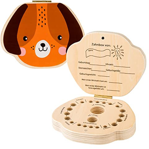 hej kiddo Zahndose Milchzähne | Zahnbox für Milchzähne | Milchzahndose Jungen & Mädchen für erstes Zähnchen | Zahnfee Geschenke Jungen | Milk Tooth Box (Hund)