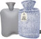 Qomfor Wärmflasche mit weichem Bezug - 2L Wärmeflasche mit Kängurutasche Auslaufsicher - Bettflasche für Erwachsene und Kinder, ideal für Schmerzlinderung - Flauschigem Kuschelbezug (Blau)