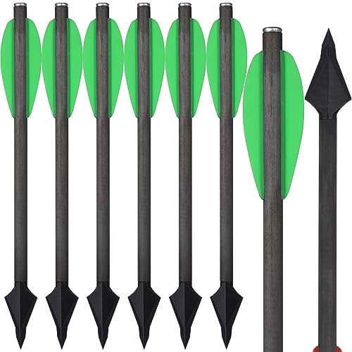 WANVZMR 6,3 Carbon Pistole Armbrust Bolzen Pfeile mit Jagdspitzen Jagdpfeile,Mini Armbrustbolzen Armbrustpfeile für 50-110lbs Pistolenarmbrust Präzisionsziel Jagd Bogenschießen (Type1 Grün 6PCS)