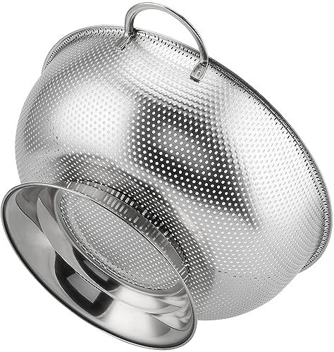 ZEONHEI 1 grande passoire micro-perforée en acier inoxydable avec poignée et base, Ø 28,5 cm, passoire de cuisine, passoire de cuisine, passoire à pâtes, passoire pour égoutter légumes, fruits, riz,