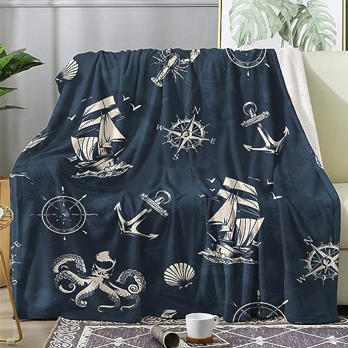 ZDABAOEC Kuscheldecke Flauschig Maritime Decke, Fleecedecke 220x240, Sofadecke & Couchdecke, Weiche Kuschelige Wohndecke Blanket, XXL Groß Decken für Sofa Couch