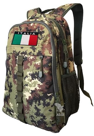ALGI Zaino Militare Tattico XSmall con Molle 20 Litri Vegetato con Patch di Bandiera Italia