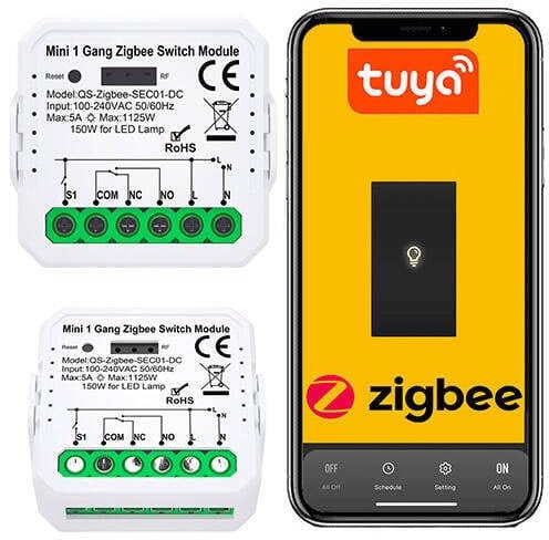 Sone Smart One Zigbee 3.0 Unterputz Schalter Relais – Potenzialfreier Zigbee Smart Switch NO/NC – 0–240V / 230V – Kompatibel mit Tuya, Alexa, Google, Home Assistant – Zigbee Lichtschalter 39x39x18mm