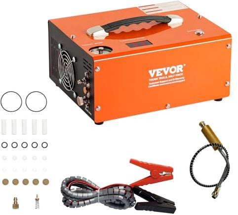 VEVOR Compresseur PCP 30MPa/4500PSI Compresseur d’air 0,5L DC12V & AC120V Compresseur pour plongée Pompe à air incluse avec tuyau haute pression de 8 mm avec raccord rapide, bornes de batterie, filtre