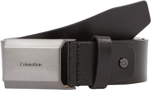Calvin Klein Herren Gürtel Beveled Plaque Plakettenschließe, Schwarz (Ck Black Pebble), 115 cm