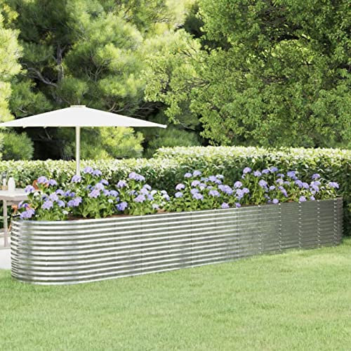 ShCuShan Jardinera arriate Acero Recubrimiento Polvo Plata 507x100x68 cm Huerto Urbano Exterior Macetero Rectangular
