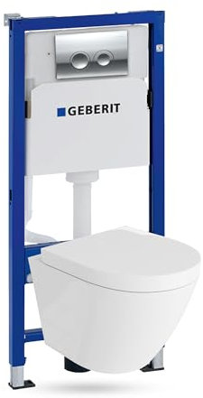 Lavita Duofix Basic Vorwandelement + Wand Tiefspül WC Sogo Weiß Spülrandlos + WC Sitz+ Bedienplatte Delta 25 Verchromt Knopf Komplettset Unterputz Spülkasten Toilette Komplett Sett WC