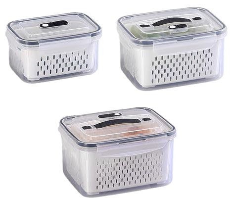 karelwui 3pcs Fruit Containers for Fridge 800ML/1700ML/3150ML Fruit Storage Box Double-Layered Fruit Storage Container with Removable Colanders for Food Fruits Lettuce Vegetables Berry Meat 1 Set