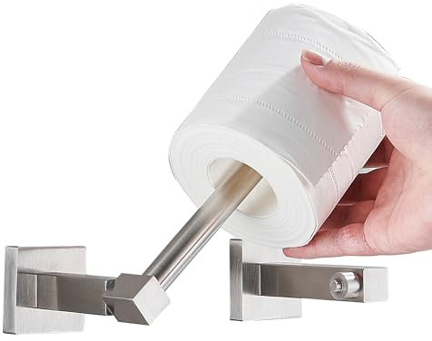 Pivoting Toilet Paper Holder Square Metal Toilet Roll Holder for Mega Roll Modern Bathroom Stainless Steel Tissue Roll Hangers Tp Holder Storage Wall Mount (Brushed Nickel)