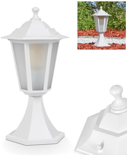 Außenwegeleuchte Loria, Sockelleuchte aus Metall/Glas in Weiß/Milchlgas, Wechselscheiben in Klar, Wegeleuchte in antikem Look, 37 cm, Gartenlampe, Gartenbeleuchtung IP44, 1 x E27, ohne Leuchtmittel