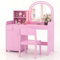 LIFEZEAL Specchiera Trucco Bambina, con Luci a Led, Toeletta Trucco Bambina, con Sedia, Postazione Trucco Bambina, con Cassetto e Scaffale, Tavolo Trucco per Bambina 3 Anni + (rosa)