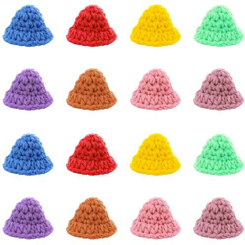 Niuhong 16 Pcs Gestrickte Mini-Mütze Miniatur Strickmütze Wollmütze Mini Hut Weinflasche Dekoration Kleine Party Hüte Ornamente Dekorative Strickhut DIY Handgemachter Bastelbedarf (Bunt)