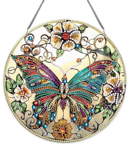 Zamety Diamond Painting Fensterbilder, Diamond Painting Schmetterling, Diamond Painting Anhänger, Diamant Painting Girlande mit Kette, Wandbehang Kits für Eingang und Fenster Wand Decor