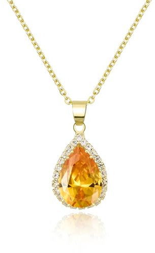 Linawe Citrin Diamant Kette Damen, Anhänger Halskette Goldkette, Gelb Geburtsstein Kristall Schmuck Kette Jewelry, Kettenanhänger Rosegold Charm Kette Schmucksets Modeschmuck