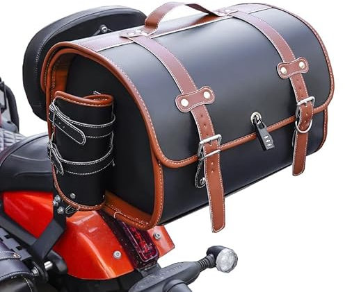 MJHQWE Motorrad Hecktasche für Harley-Davidson Fat Bob 114 2018-2024,Leder Wasserdichter Retro Motorrad Tasche Motorrad Aufbewahrungstasche Motorrad Zubehör,D