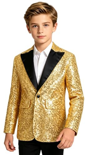 Loodgao Kids Sequin Jacket Sparkly One Button Blazer | Smart Long Sleeve Formalwear for Choir Events Concerts Weddings School Shows Recitals Parties and Special Celebrations