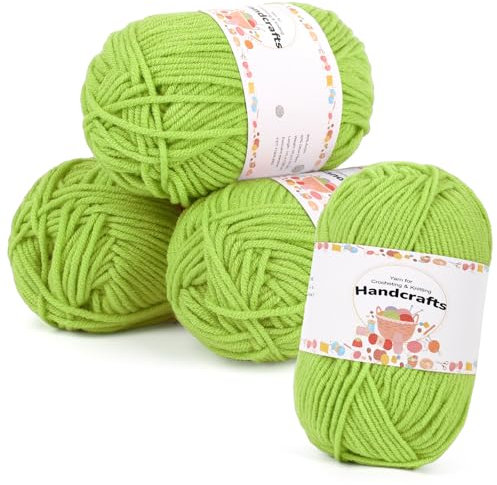 Aeelike 200g(4x50g) Wolle zum Häkeln Handstrickgarn, 5Ply Baumwolle zum Stricken Häkelgarn, Ultraweiches Acryl-Strickgarn Bunte, Acrylwolle Baumwollgarn für Häkeln und Kunsthandwerk, Sanftes Grün