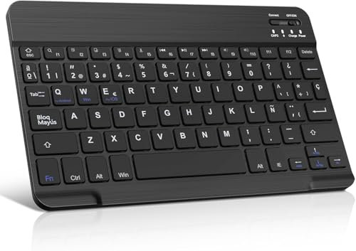 WAVATA Teclado Español Ñ Bluetooth Inalámbrico para iPad iOS/Tablet Android/, Teclado Bluetooth de 10 Pulgadas Inalámbrico Portátil - Teclado para Samsung/Huawei/Lenovo - Negro