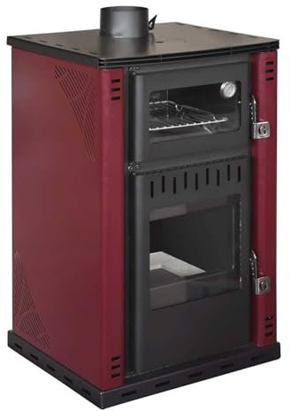 Elsa Poêle à bois avec four et chaudière Rouge 38L 62 x 59 x H102 cm