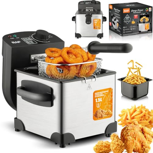 1.5L Deep Fryer, 2000W Deep Fat Fryer Easy Clean with Frying Basket and lid, Adjustable Temperature, Security protection, Stainless Steel Small Deep Fat Fryer For Chips Fries Donuts