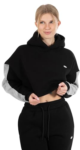 SMILODOX Crop Hoodie Damen Amaya, Oversize Fit Crop Pullover Langarm, weicher Baumwollstoff, Kapuze und graviertes Metallabel, Sweatshirt Langarm Hoody, Ideal für Freizeit und Sport