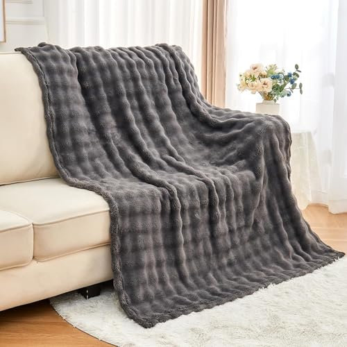 Wajade Kuscheldecke Flauschige Fleecedecke Winter Warme Plüschdecke Luxuriöse Kunstfelldecke Leicht Weiche Decke für Bett Couch 153cm x 203cm Dark Gray