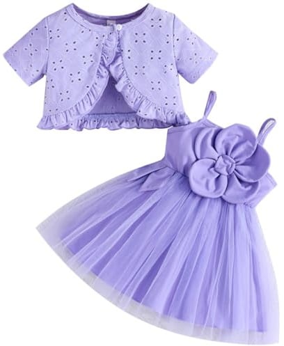 Yaopelky Vestito tutù per neonata 2 pezzi cardigan tulle prendisole ragazze principessa battesimo abiti da festa neonato estate outfit set