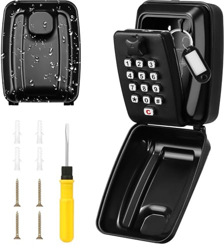 HOTUT Cassaforte per Chiavi,Esterno da Parete Cassetta di Sicurezza per Chiavi Impermeabile,Grande Cassetta Portachiavi con Codice 12 Cifre per Casa, Garage, la Scuola, Ufficio