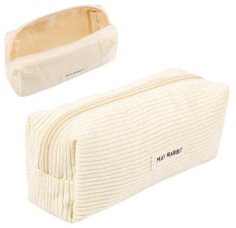 Federmäppchen, Mäppchen Cord-Stoff, Schlamppermäppchen Damen, Federmäppchen Milchig weiße für Mädchen Teenager, Federtasche Stiftetasche Stiftemappe für Mädchen Teenager Schule, Büro (Weiß) (A)