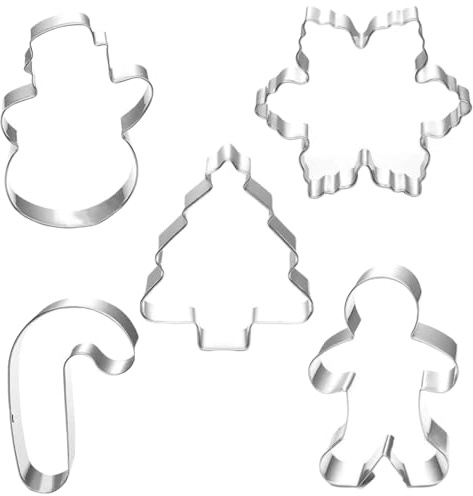 Weihnachts-Ausstechformen-Set, 5 Stück, Weihnachts-Keksformen, Schneemann, Weihnachtsbaum, Lebkuchenmann, Schneeflocke, Zuckerstange, Ausstechformen für Kekse, Fondant, Kuchendekoration