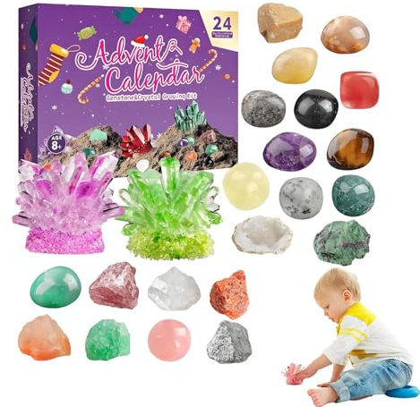 2025 Countdowns Calendar, 2025 Countdown Calendar Crystal Kit, 24-Day Natural Rock Collection, Gemstone Discovery Set, Fun Educational Science Toy, Ideal for Men, Women, Birthday
