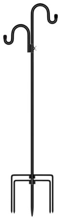 Vbvbip Duty Wrought Iron Shepherd Hook for Outdoor Garden, 65 Tall Double Hooks Stand for Bird Feeder & Hanging Plants, Sturdy Ground Stake Metal Hanger for Patio Yard Decor