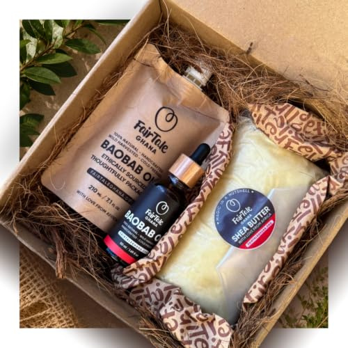 FairTale GHANA Sheabutter | 450 g + Baobaböl | 210 ml | Reichhaltige Sheabutter trifft auf pflegendes Baobaböl für Gesicht, Körper, Hände und Haare. Handgefertigt in Ghana.