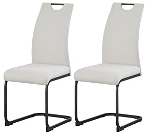 xonox.home – Schwingstuhl Hanna 43x98x59 cm Creme 2er Set – Freischwinger mit Griffloch – Bis 120 kg belastbar – Moderner Esszimmerstuhl für Komfortables Wohnen & Essbereich