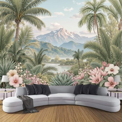 DACRWEKZ Papier Peint Panoramique 3D Soie, 300 x 210 cm Fleurs de montagne Plantes de la jungle, pour Salon, Chambre d'enfant, Chambre Décoration Poster Papier Peint